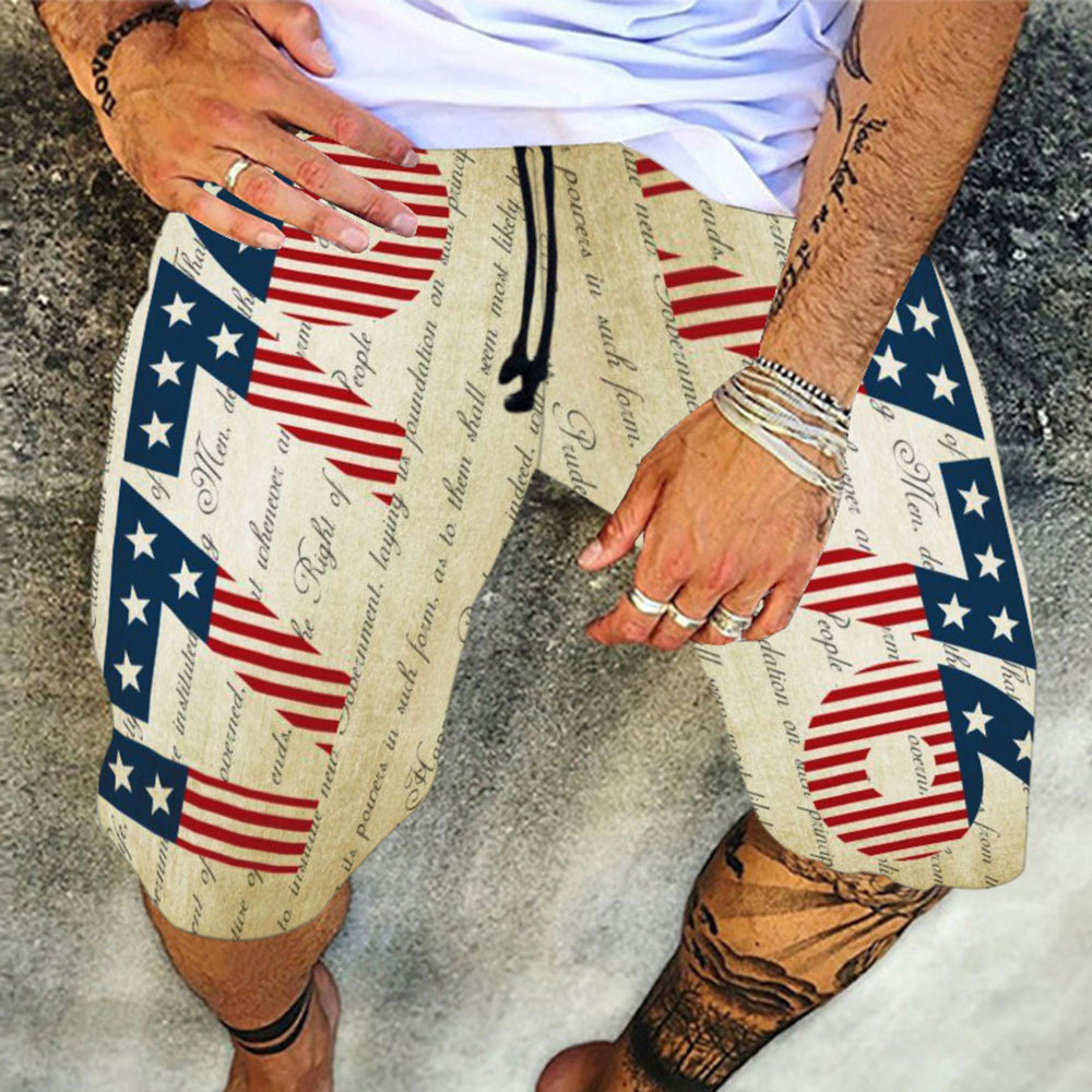 Print Straight Lace-Up Men's Casual Pants