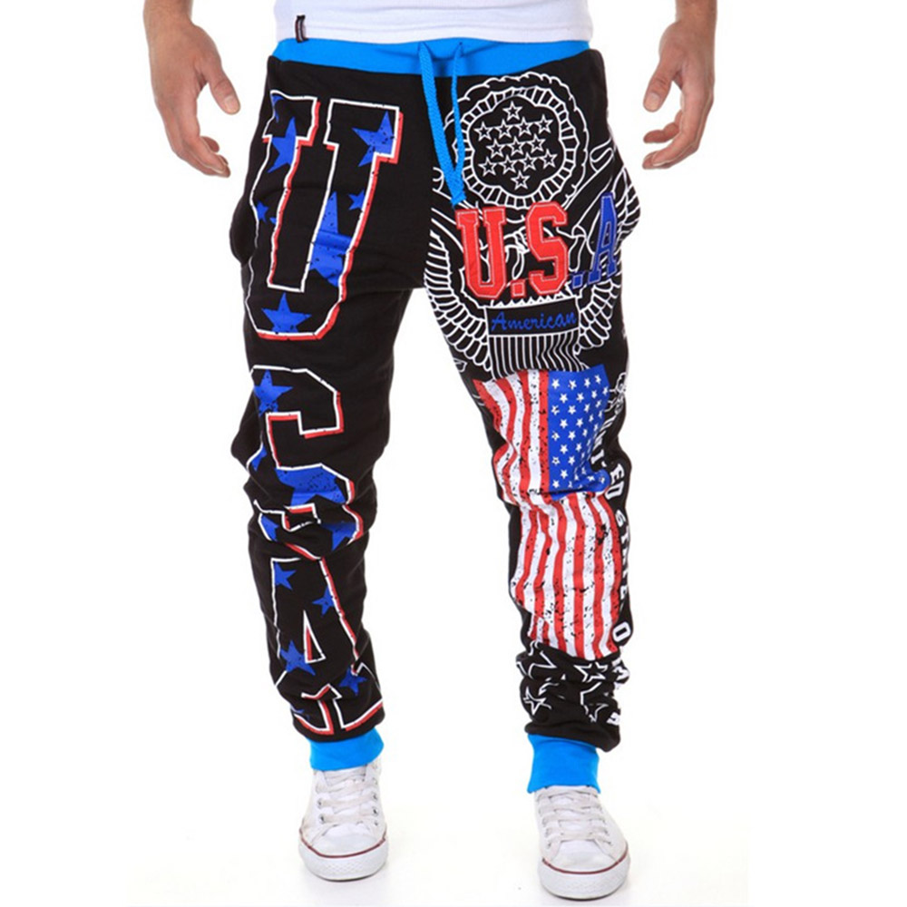 Men's Sweatpants With American Flag Print - Mid Waist Men's Casual Pants