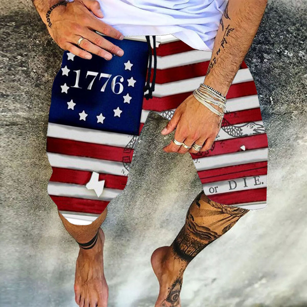 Independence Day Theme Shorts For Men | Lace-Up Color Block Casual Men's Casual Shorts