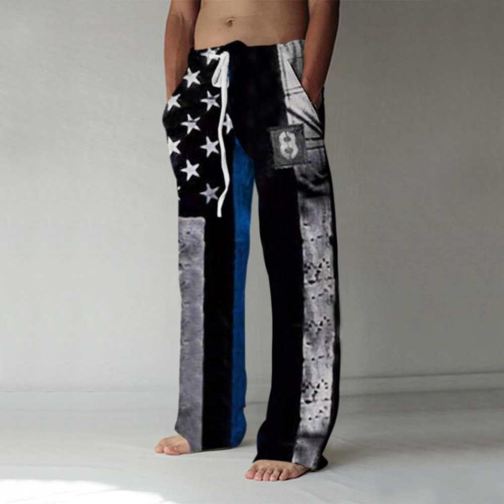 3D Print Graphic Prints Flag Pants | Straight Number Pocket Spring Men's Casual Pants