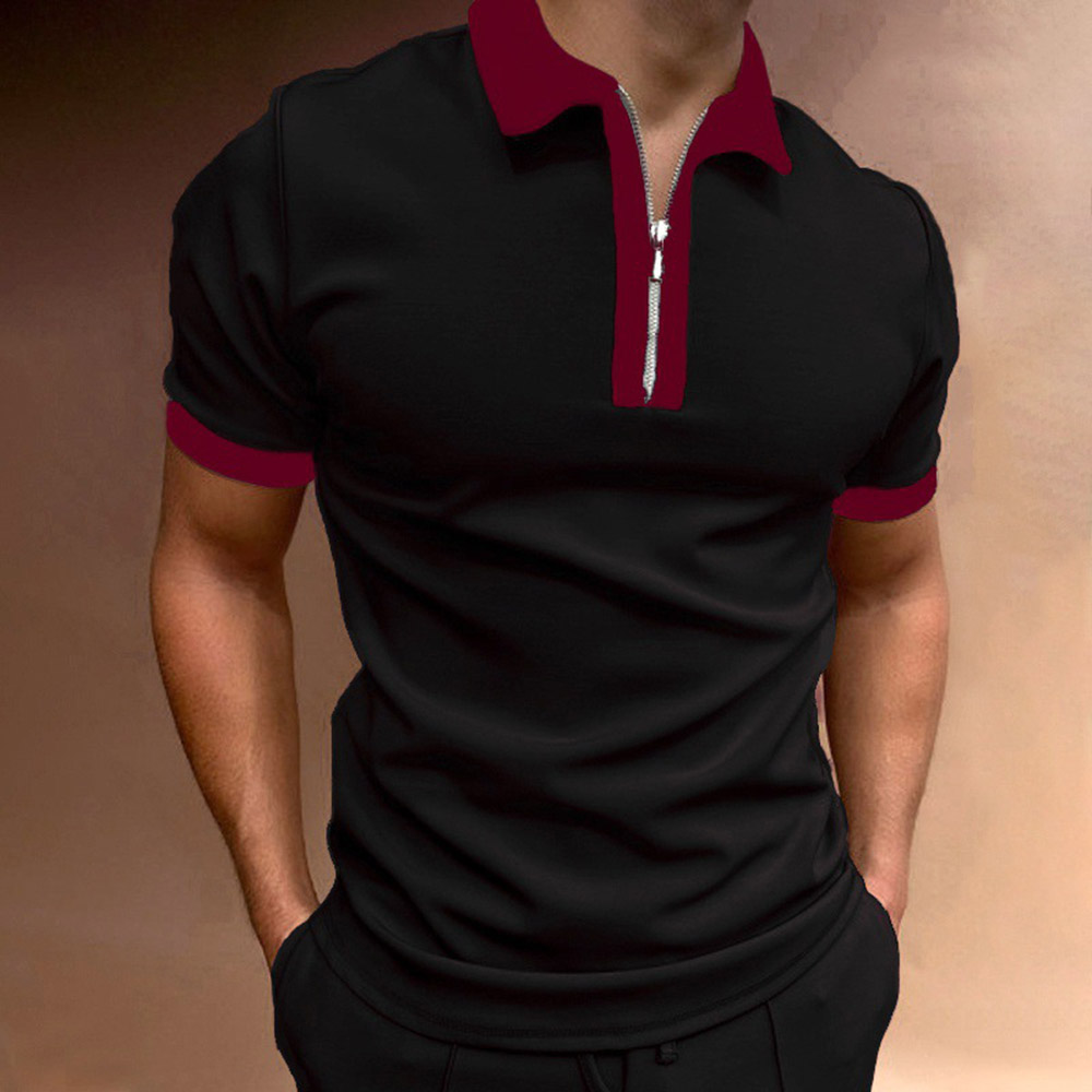 Zipper England Polo Neck Color Block Men's Polo Shirt