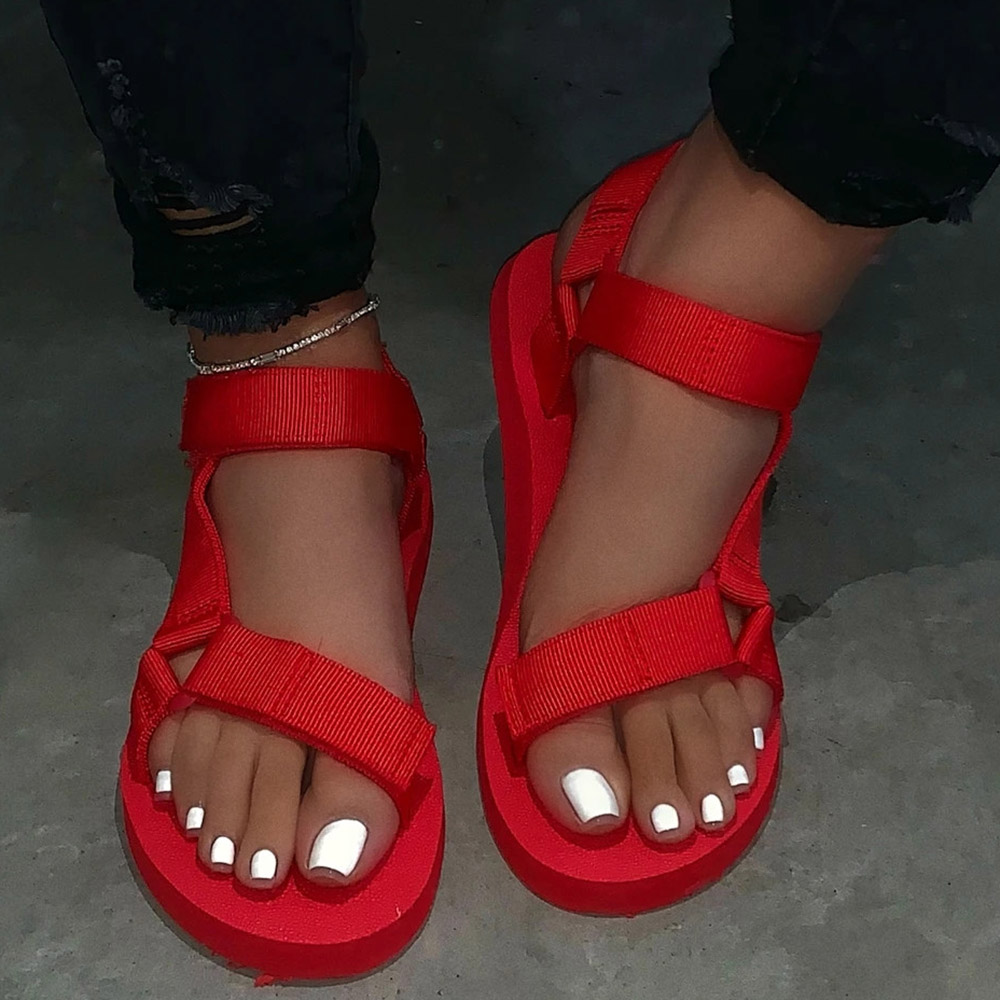Ankle Strap Velcro Open Toe Flat With Plain Sandals