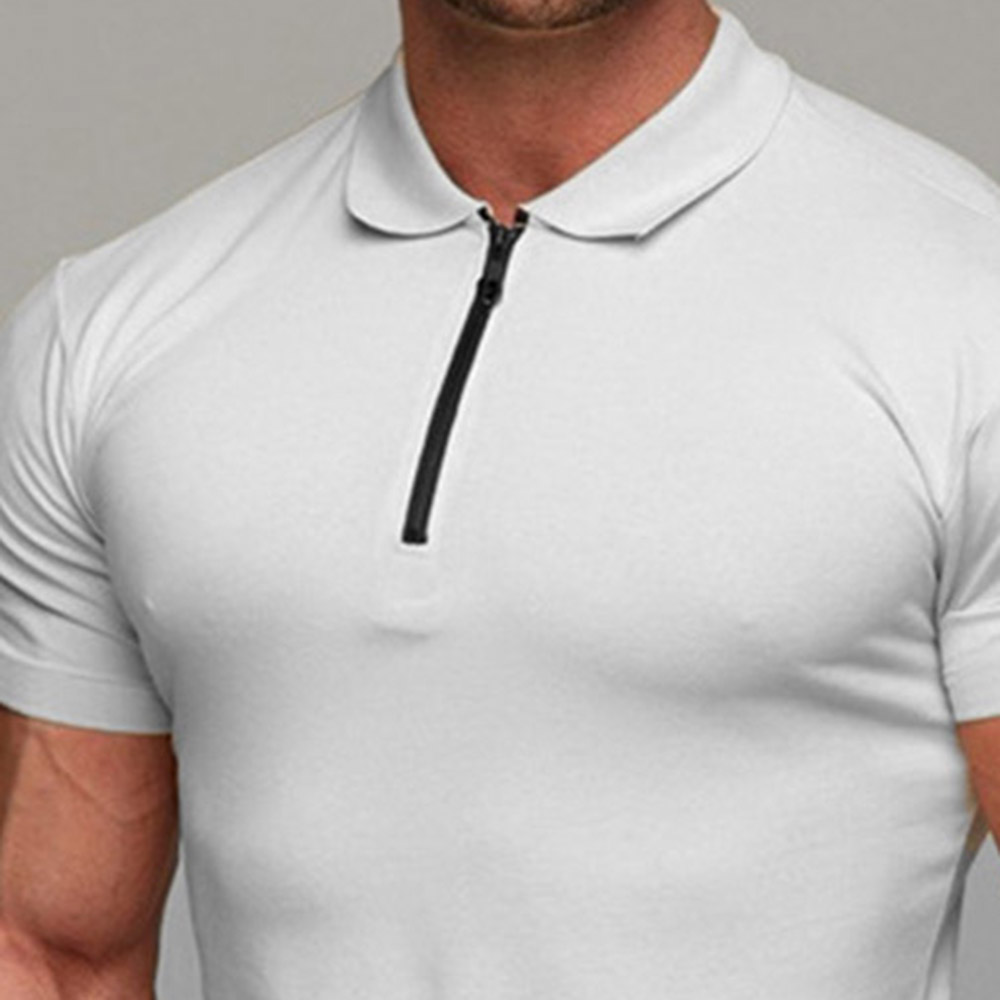 Plain Lapel Casual Zipper Men's Polo Shirt