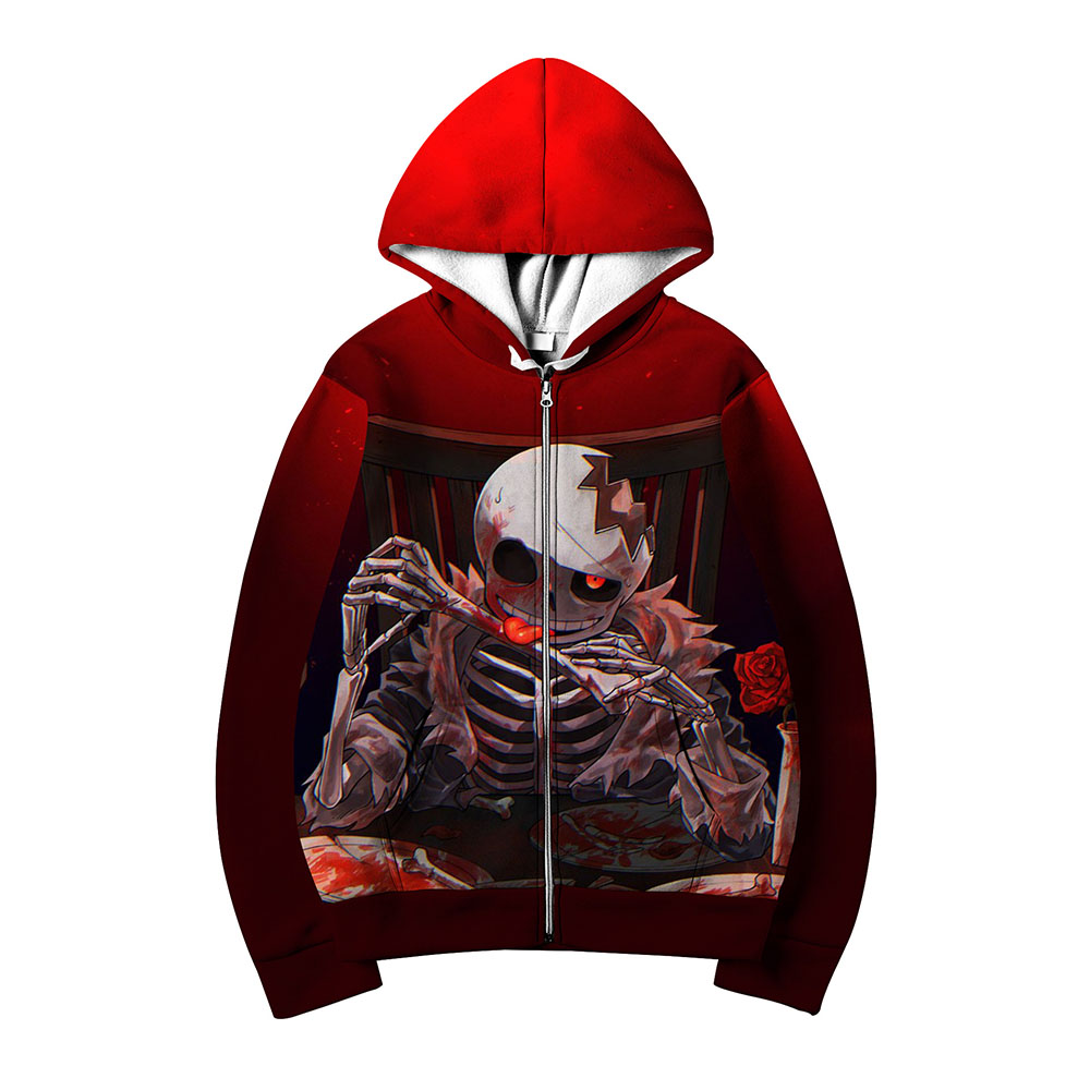 Skull Print Cardigan Zipper Men's Hoodies - Halloween 2022