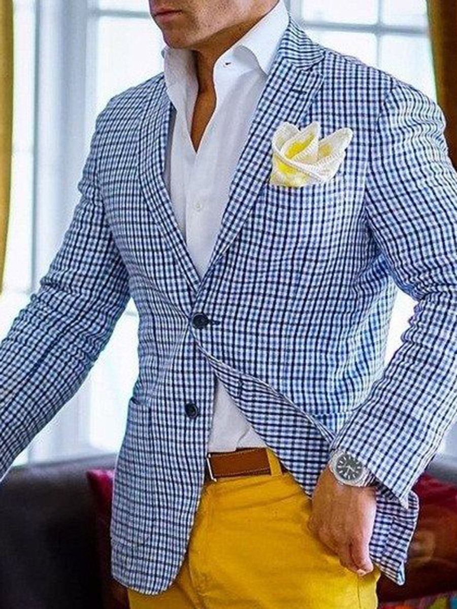 Blue Plaid Wedding Blazer Jackets For Men | Mens Slim Plaid Blazer Casual Suit Jacket