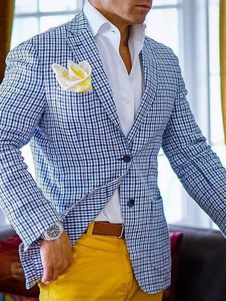 Blue Plaid Wedding Blazer Jackets For Men | Mens Slim Plaid Blazer Casual Suit Jacket