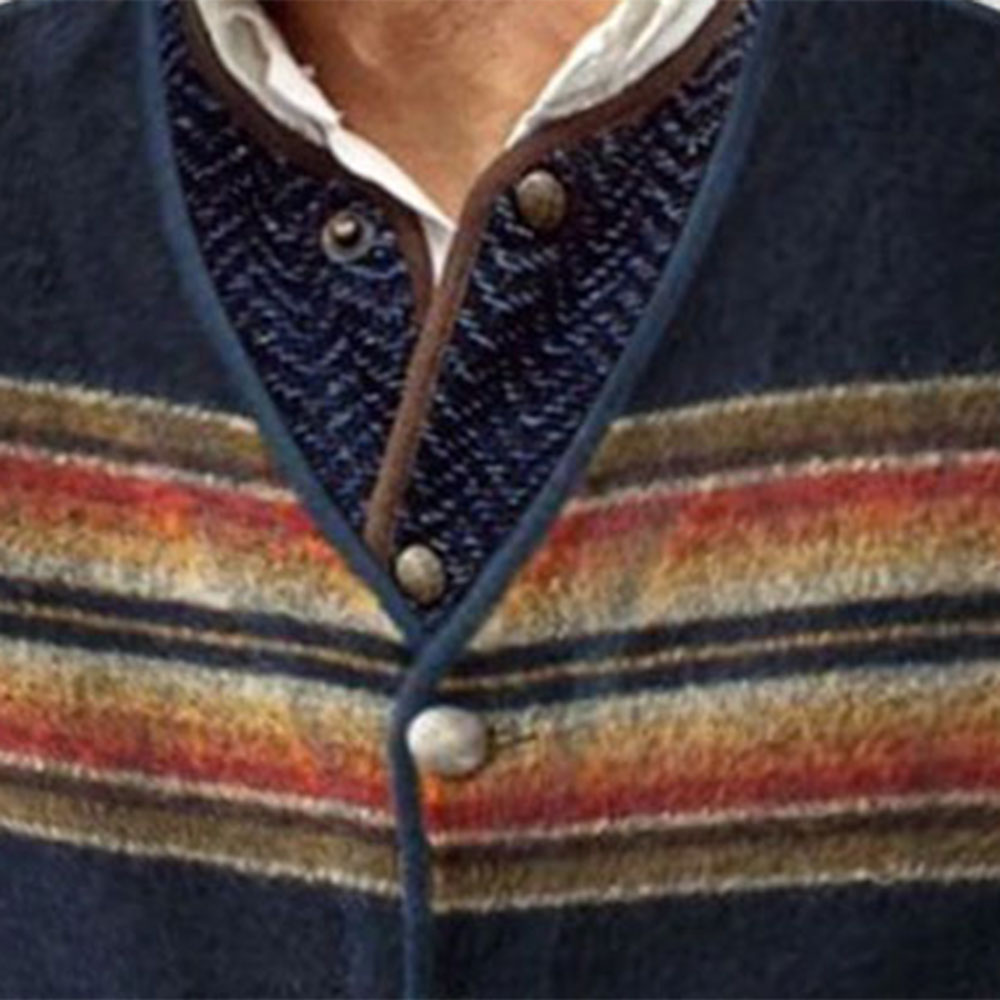 Stripe Button V-Neck Fashion Men's Waistcoat