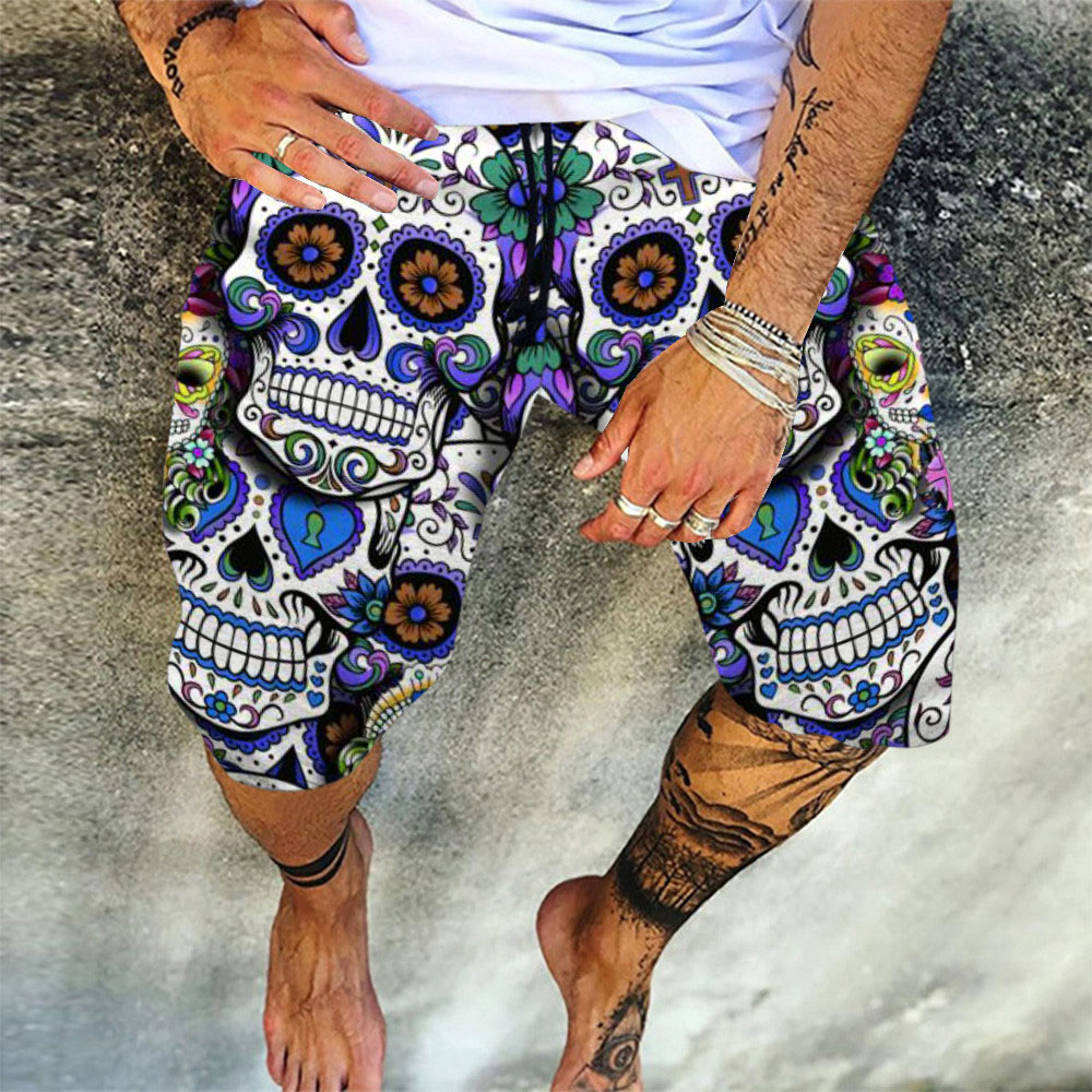 Skull Lace-Up Straight Summer Men's Casual Pants
