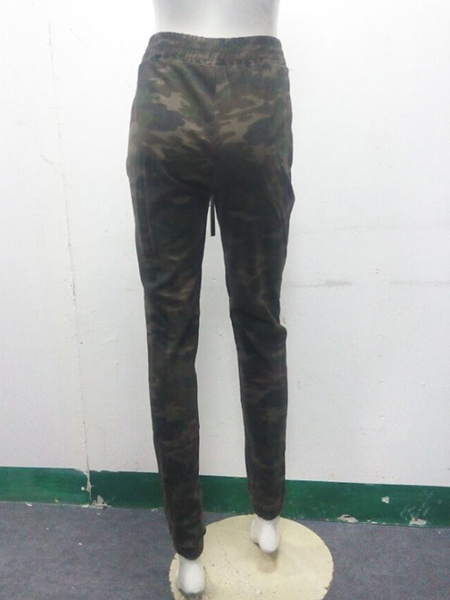 Worn Camouflage Pencil Pants Mid Waist Women's Jeans