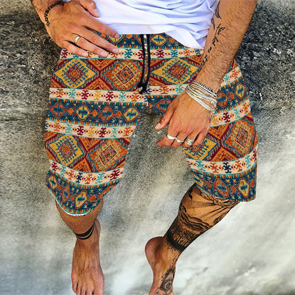 Geometric Loose Print Harem Lace-Up Men's Shorts