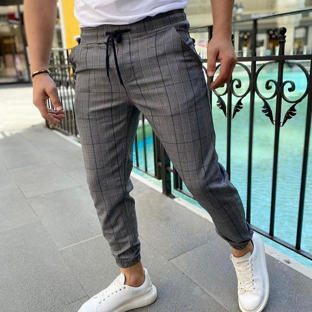 Plaid Pocket Pencil Pants Summer Men's Casual Pants