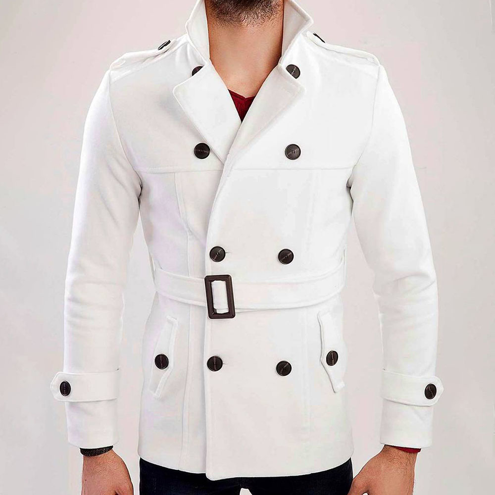 Pocket Lapel Plain Standard Double-Breasted Men's Coat