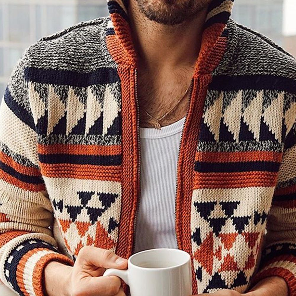 Standard Turtleneck Geometric Print Slim Men's Sweater