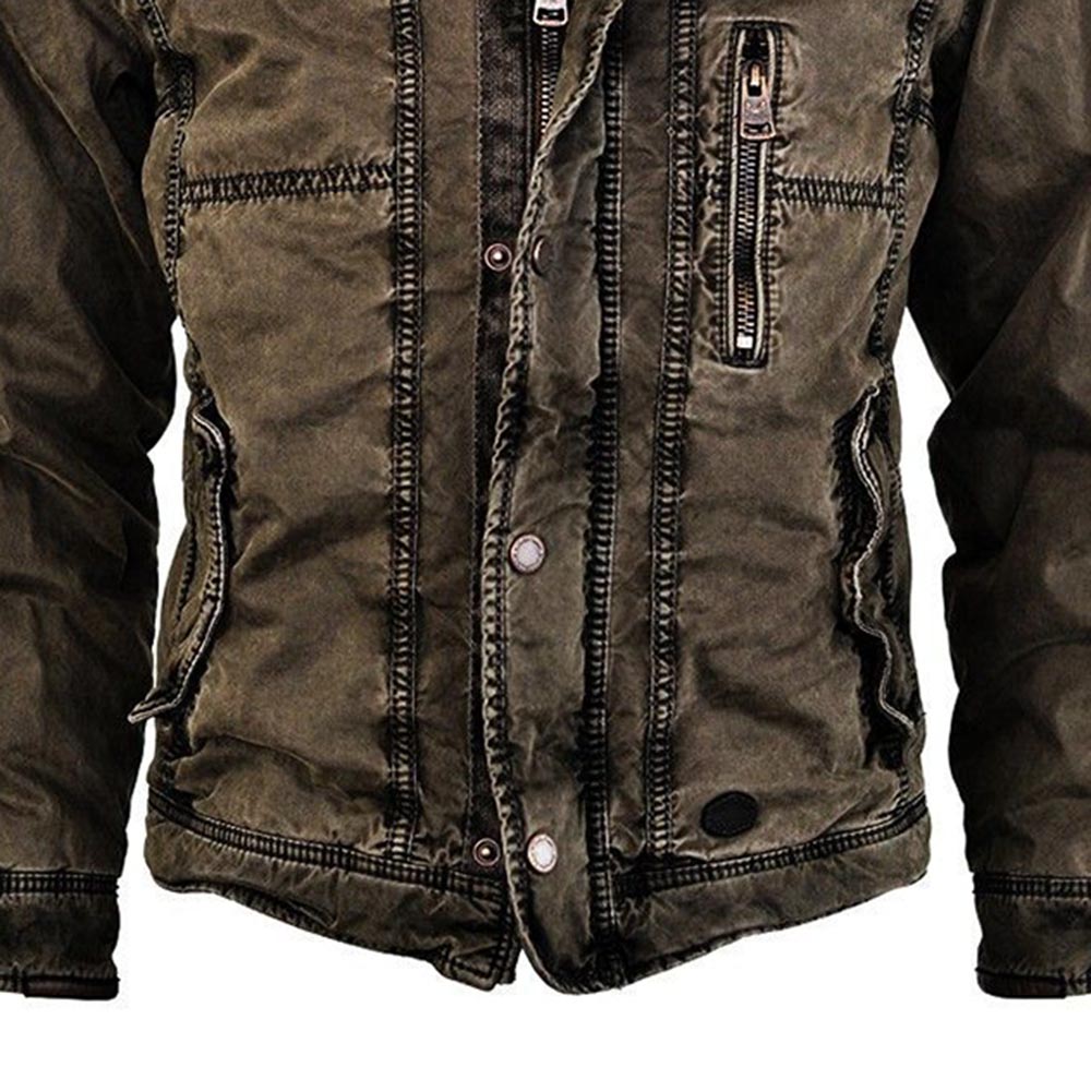 Men's Tactical Clothing - Plain Stand Collar Thick Zipper Winter Men's Jacket