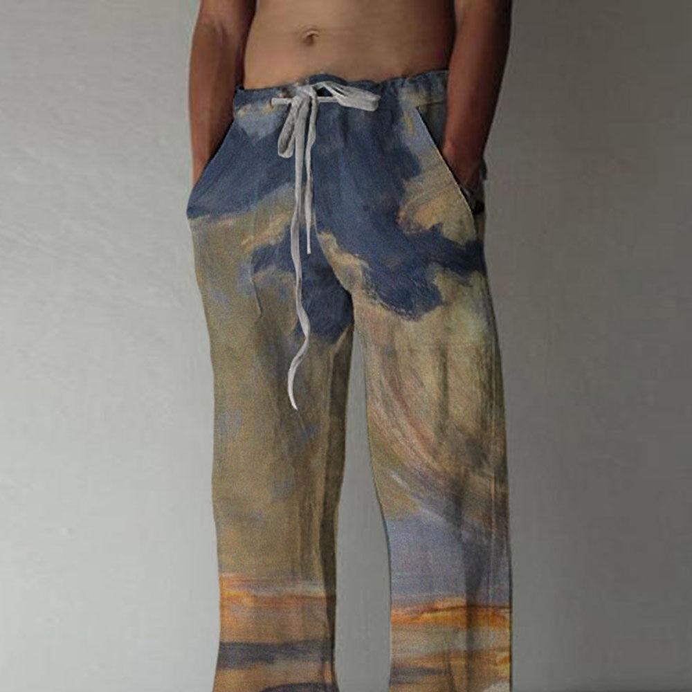 Print Lace-Up Men's Casual Pants