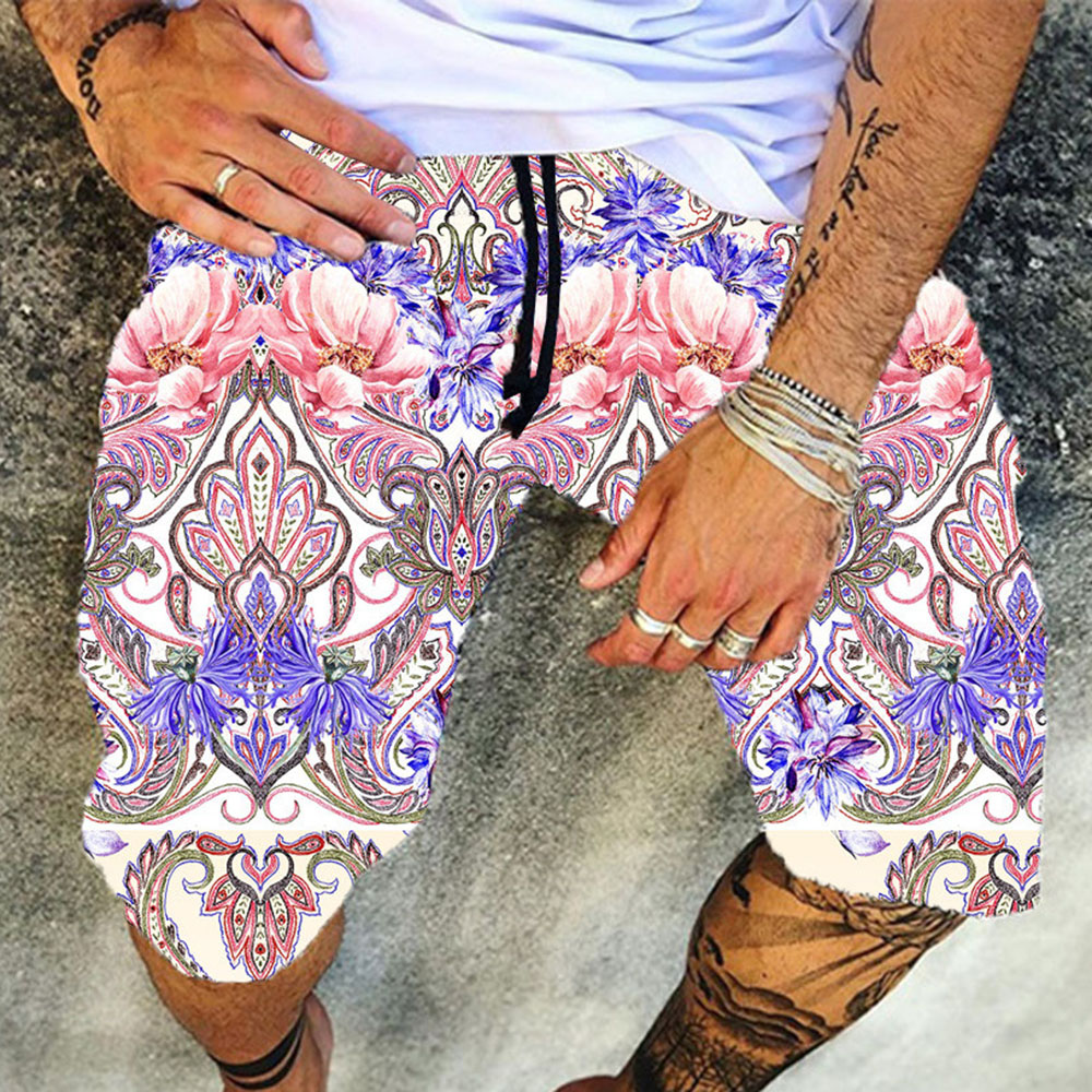Print Straight Lace-Up Men's Casual Pants