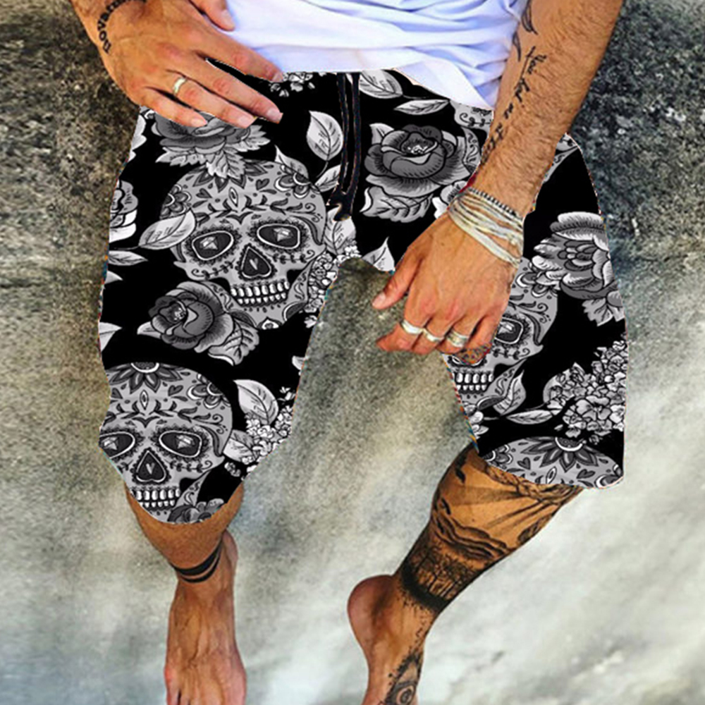 Lace-Up Loose Skull Lace-Up Men's Shorts