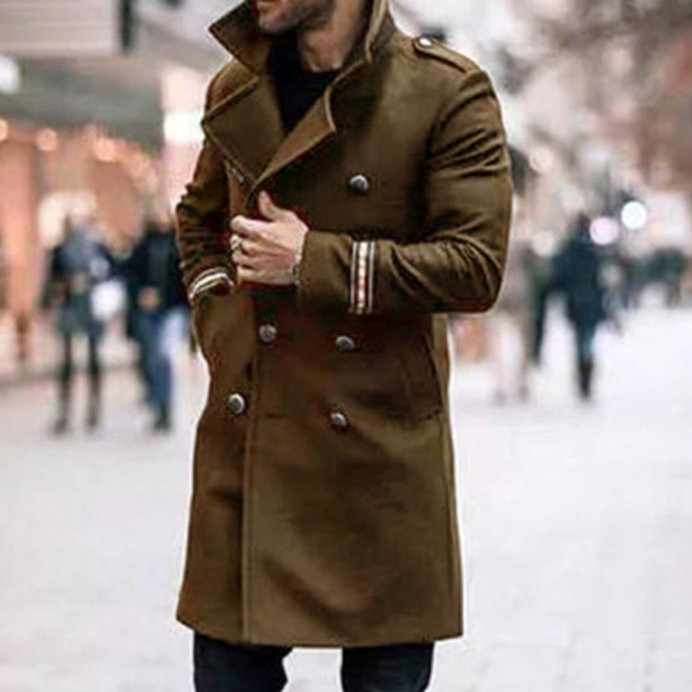 Button Mid-Length Color Block Fall Men's Coat