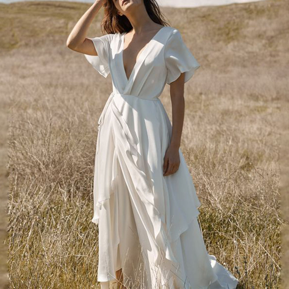 Short Sleeve V-Neck Floor-Length Patchwork Plain Women's Dress - Maxi Dress