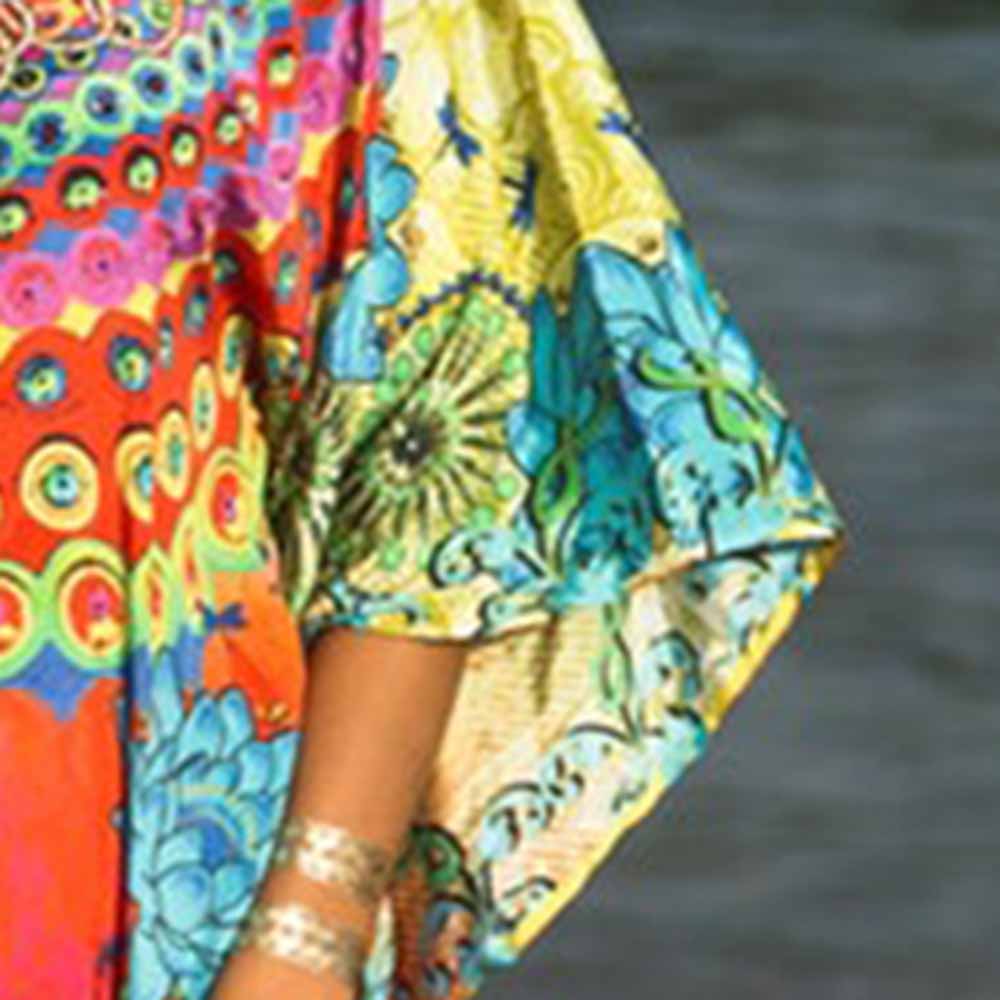 Print V-Neck Knee-Length Three-Quarter Sleeve Summer Women's Dress