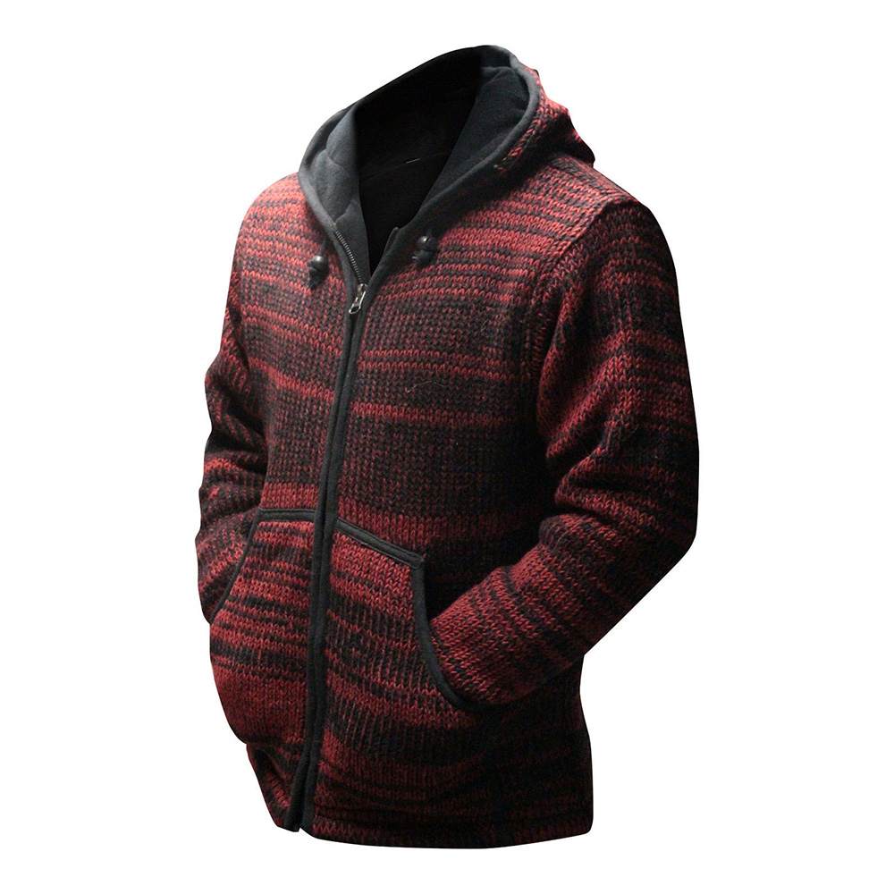 Pocket Standard Color Block Hooded Loose Men's Sweater