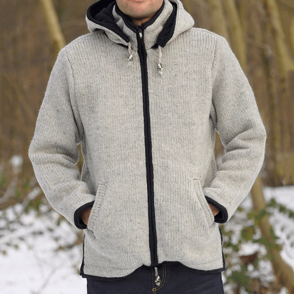 Color Block Standard Hooded Zipper Casual Men's Sweater