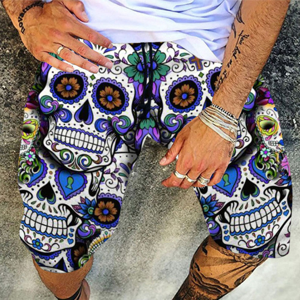 Skull Lace-Up Straight Summer Men's Casual Pants