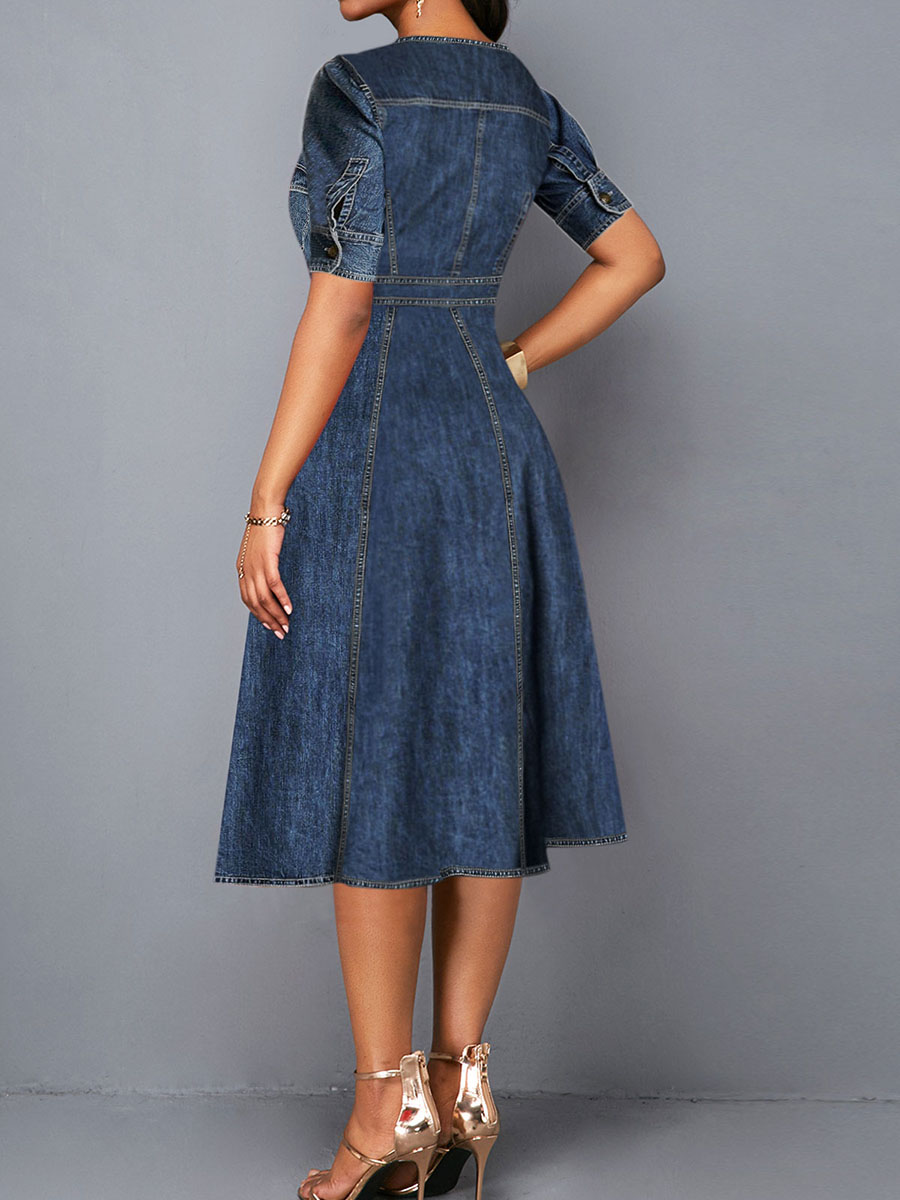 Pocket Short Sleeve Mid-Calf Standard-Waist Women's Dress