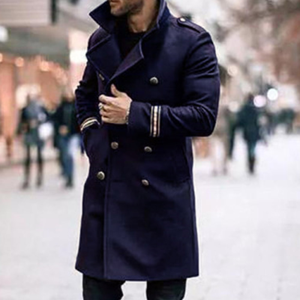 Button Mid-Length Color Block Fall Men's Coat