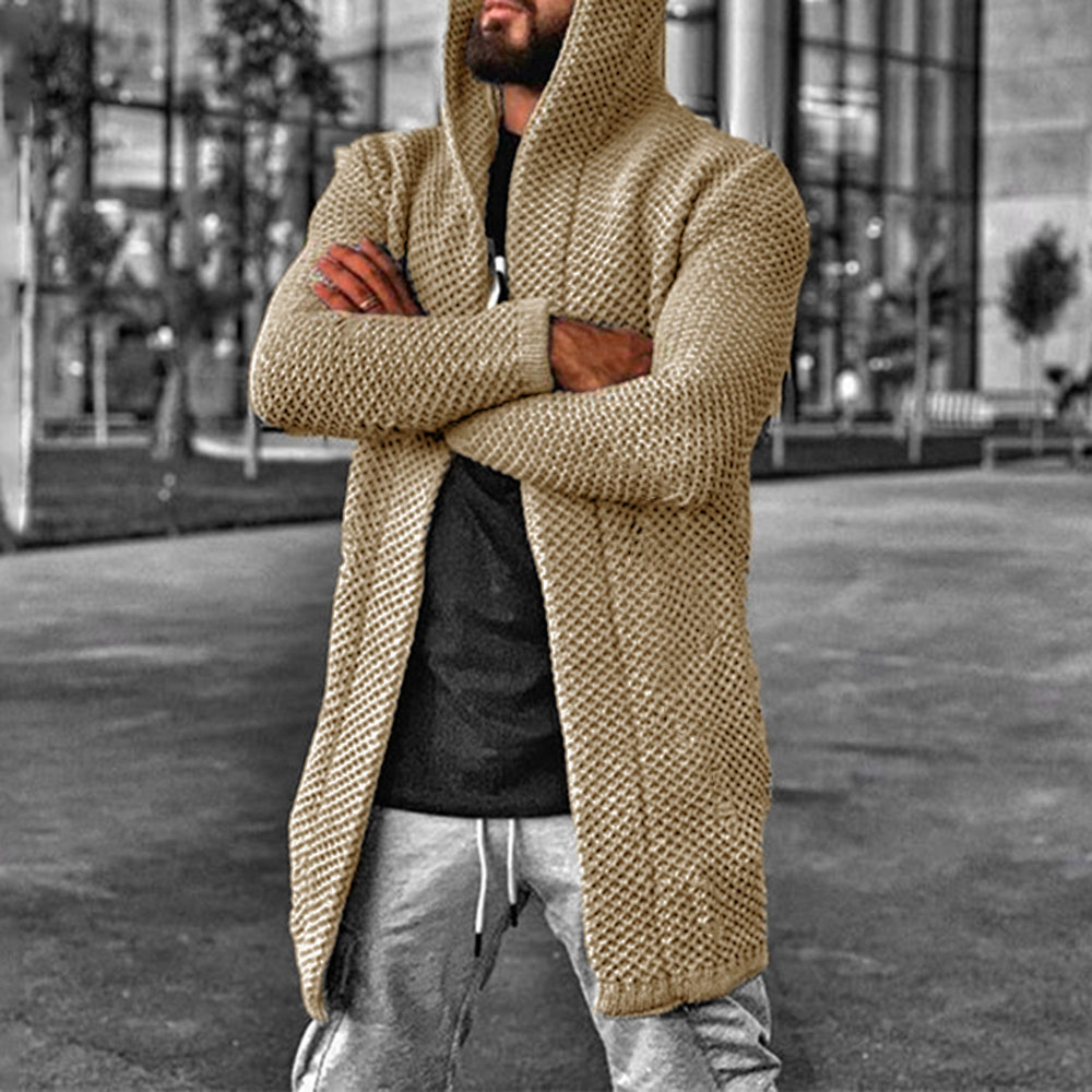 Plain Mid-Length Hooded Casual Men's Sweater