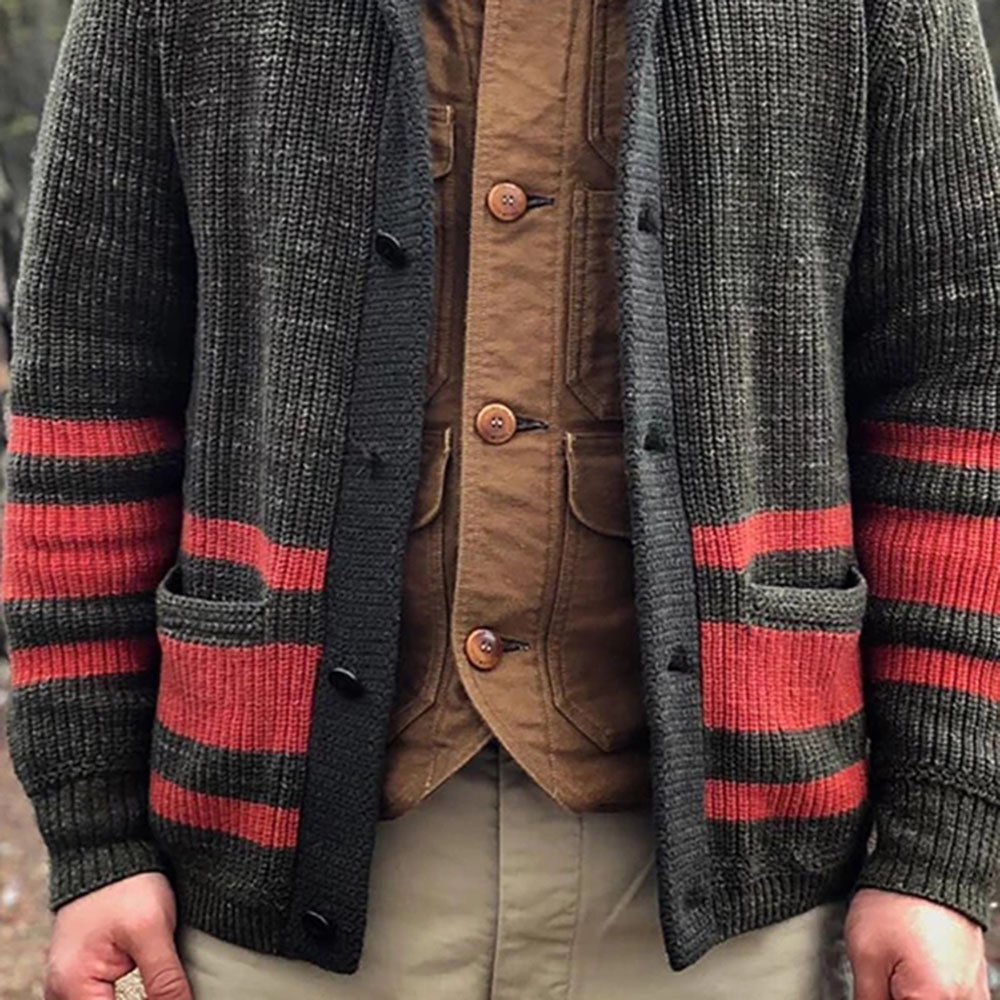 Stripe Standard Lapel Loose Men's Sweater