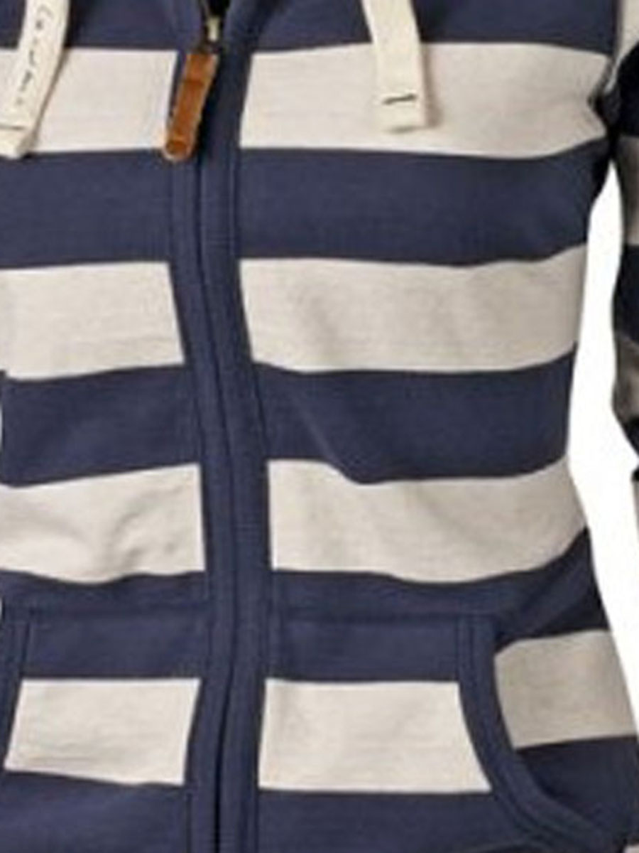 Stripe Zipper Regular Hooded Women's Hoodie