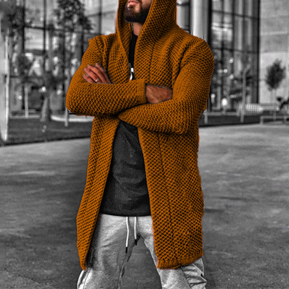 Plain Mid-Length Hooded Casual Men's Sweater
