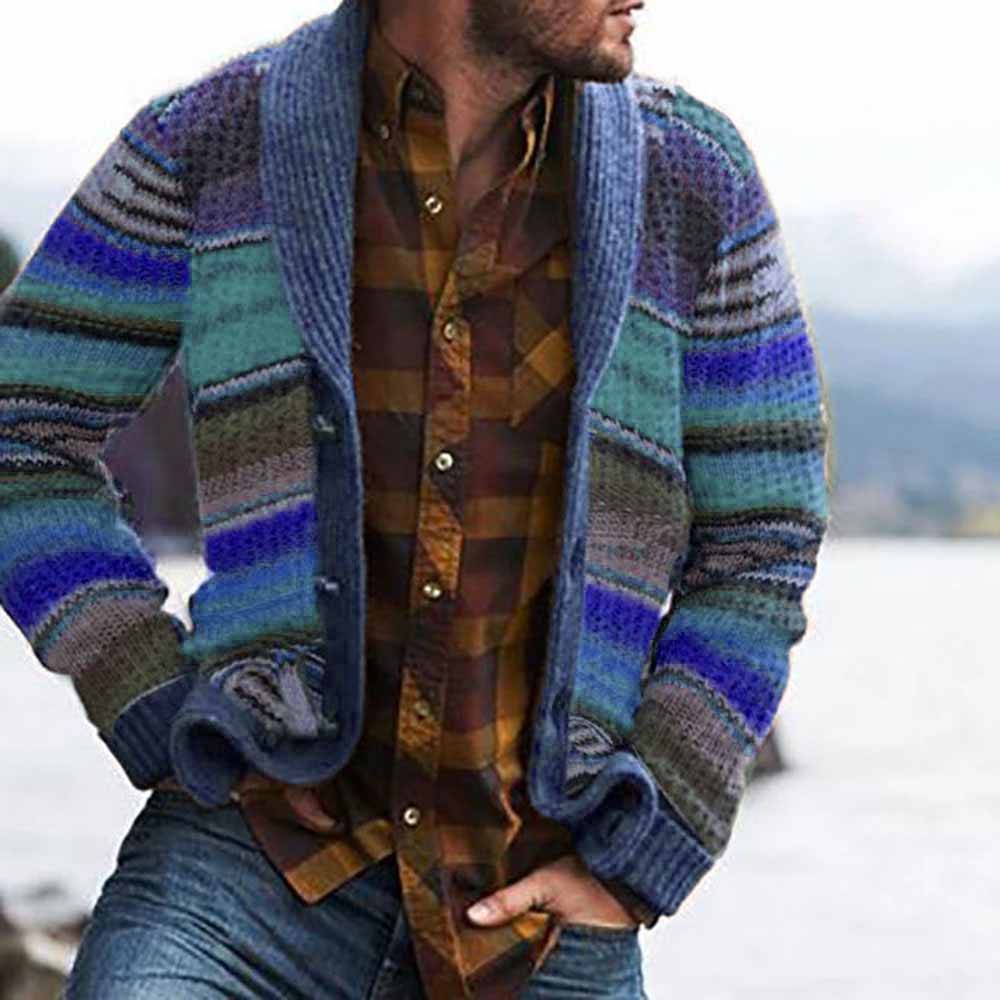 Color Block Button Standard Casual Men's Sweater