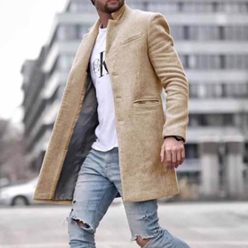 Mid-Length Plain Pocket Fall Men's Coat