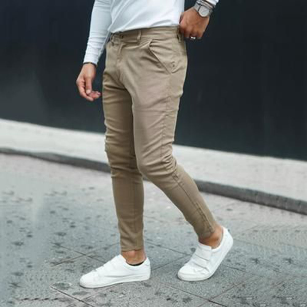 Plain Pencil Pants Mid Waist Men's Casual Pants