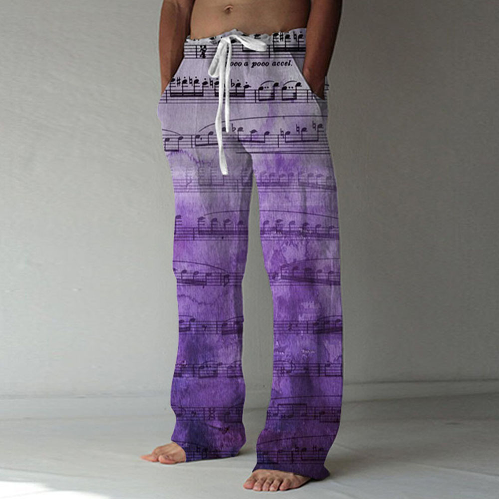 Print Color Block Straight Lace-Up Men's Casual Pants