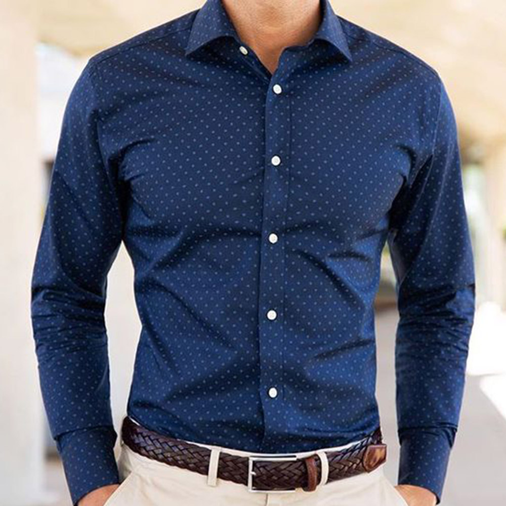 Lapel Fashion Polka Dots Button Single-Breasted Men's Shirt