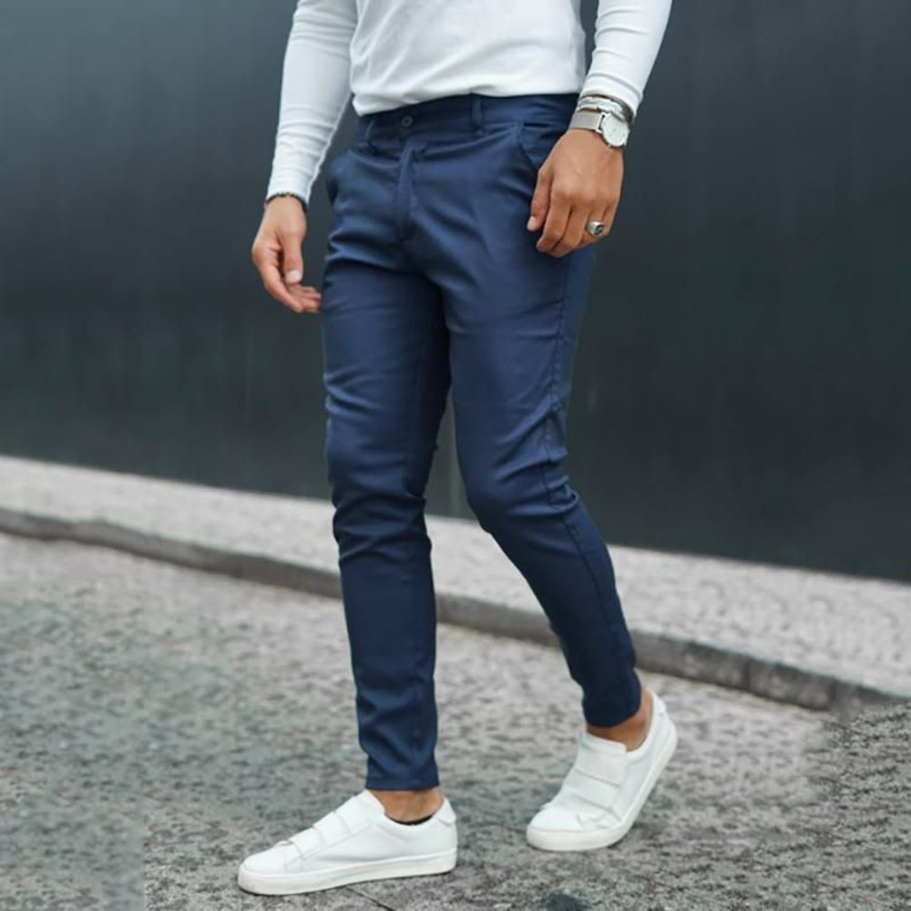 Plain Pencil Pants Mid Waist Men's Casual Pants