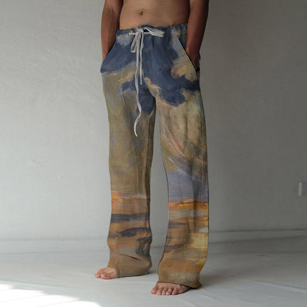 Print Lace-Up Men's Casual Pants