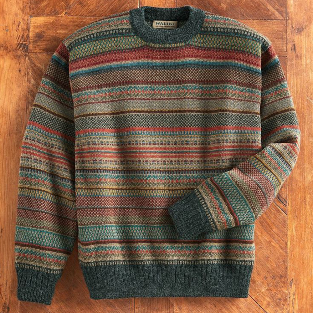 Stripe Round Neck Standard Loose Men's Sweater