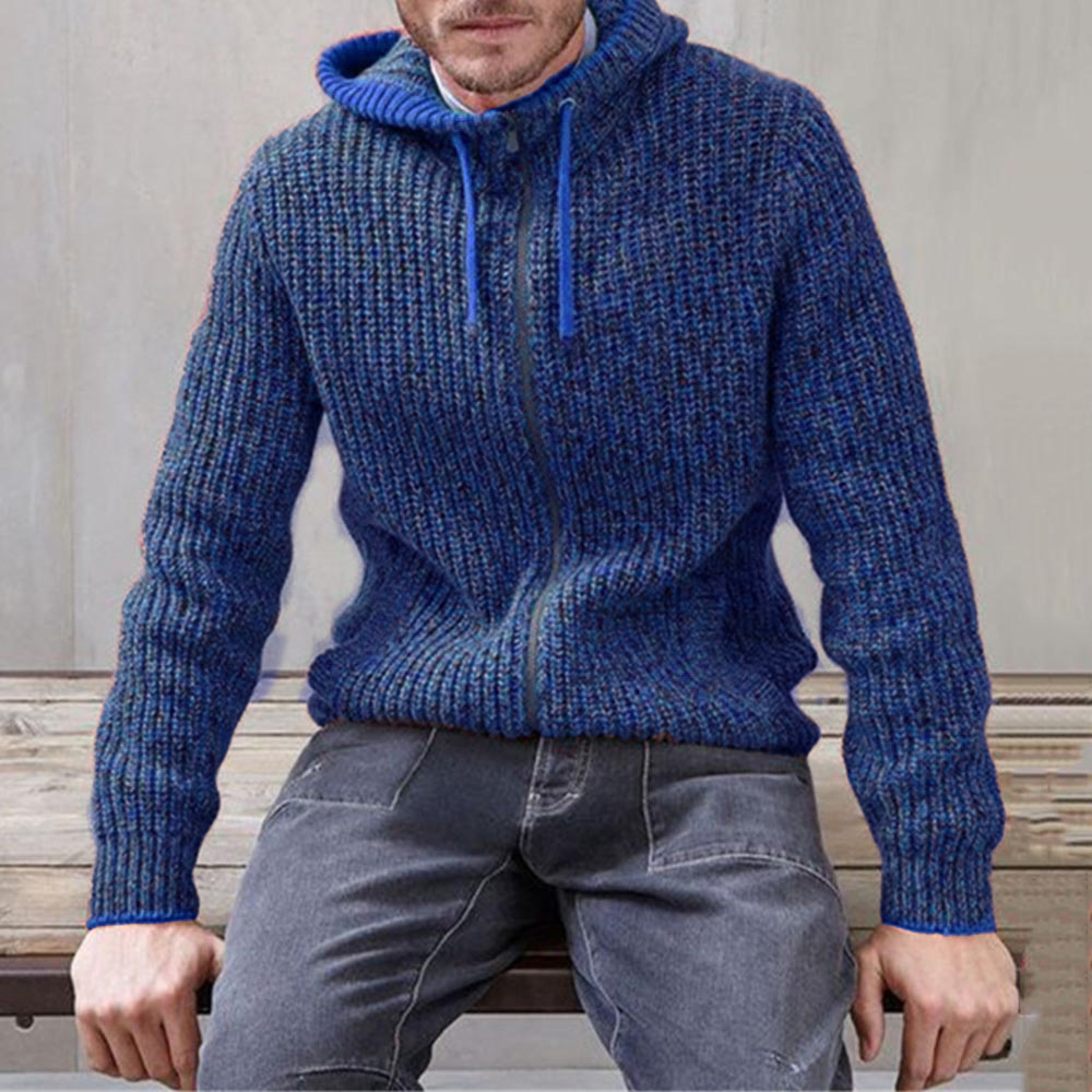 Zipper Standard Color Block Hooded Zipper Men's Sweater