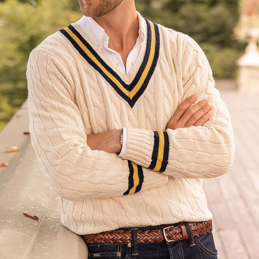 Color Block Standard V-Neck European Men's Sweater