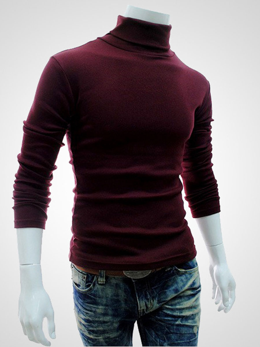 Standard Turtleneck Plain Slim Men's Sweater