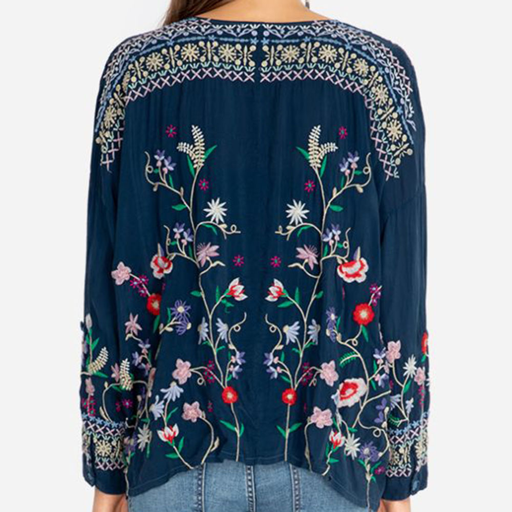 Embroidery Mid-Length Women's Blouse