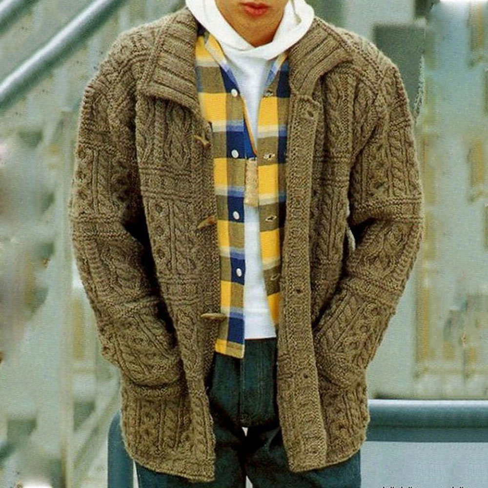 Lapel Plain Pocket Mid-Length Casual Men's Sweater