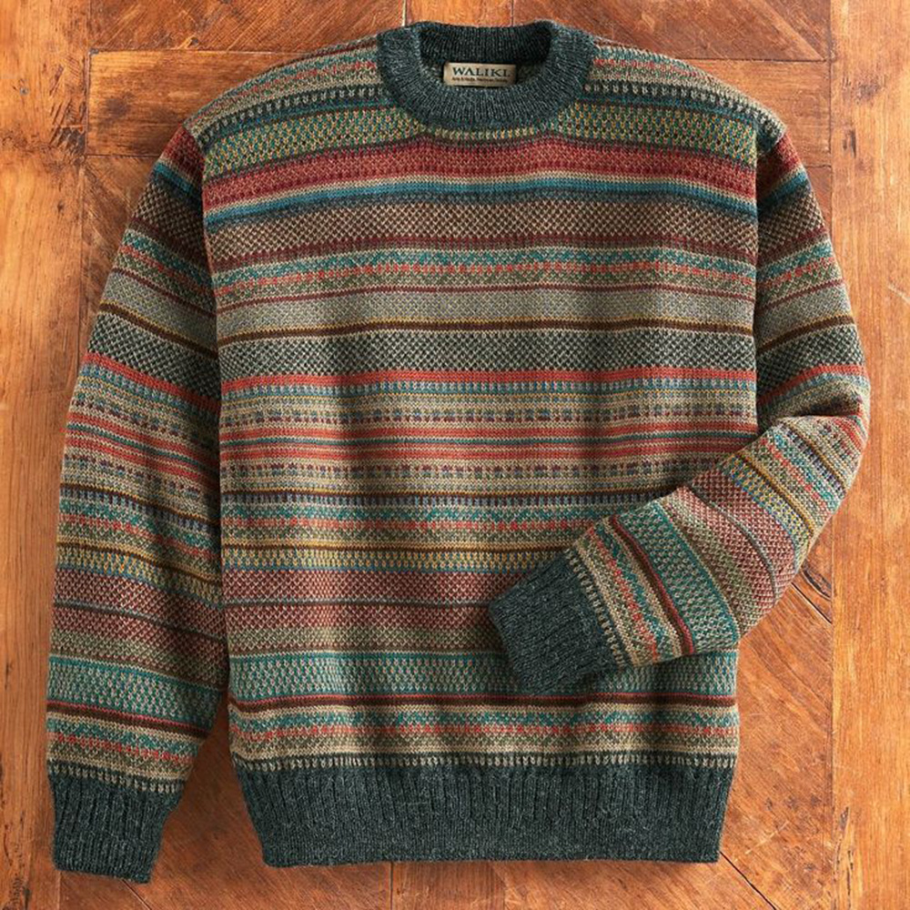 Stripe Round Neck Standard Loose Men's Sweater