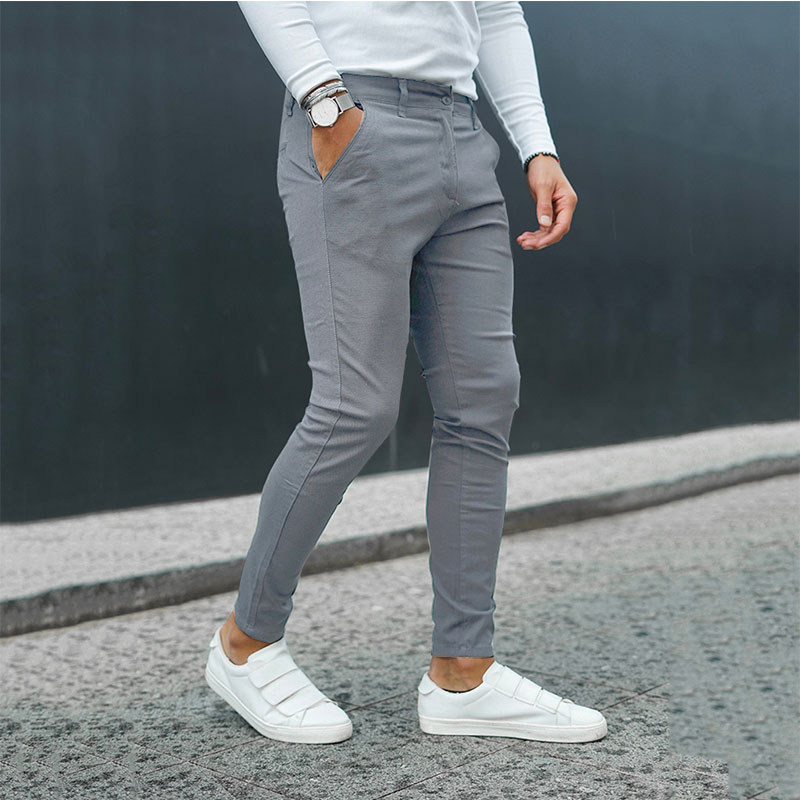 Plain Pencil Pants Mid Waist Men's Casual Pants