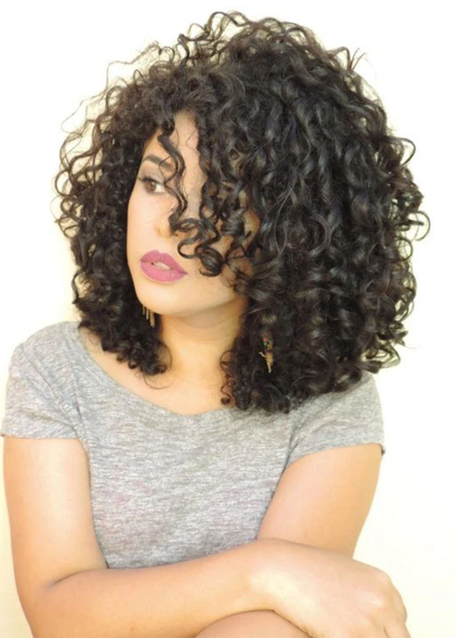 Capless Curly Synthetic Hair Women 120% 16 Inches Wigs