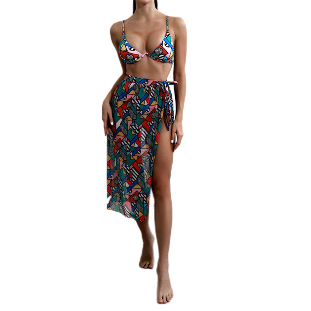 Print Tankini Set Geometric Beach Look Women's Swimwear